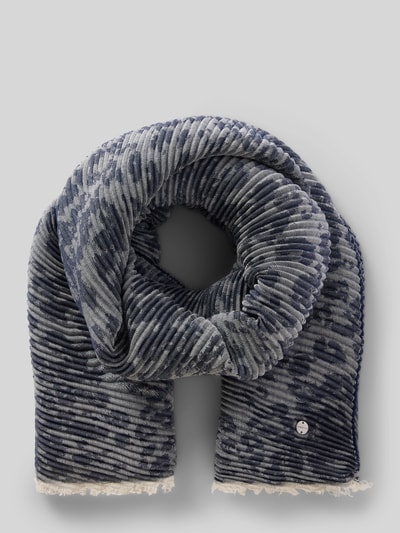 Produktfoto, Schal im Allover-Look van Marc Cain, rechthoekig, materiaalmix met viscose, franjes, breedte maat 1: 72 cm, blauwgrijze tinten, geribbelde textuur