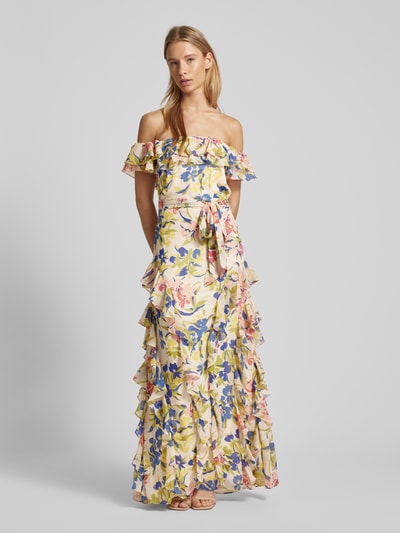 Lauren Ralph Lauren Abendkleid mit Carmen-Ausschnitt und floralem Muster Hellblau 4