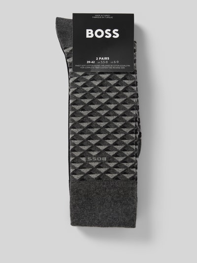 Produktfoto, Socken aus Baumwoll-Mix im 2er-Pack von BOSS für Herren mit Optik:Allover-Muster und Bundabschluss: Gerippt, graue und schwarze Farbtöne, feine Textur, Multipack: 2er-Pack.