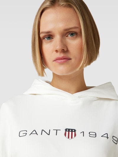 Gant Hoodie met labelprint Ecru - 3