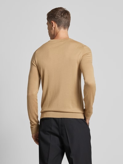 SELECTED HOMME Sweter z dzianiny z prążkowanymi wykończeniami model ‘TRAY’ Camel 5