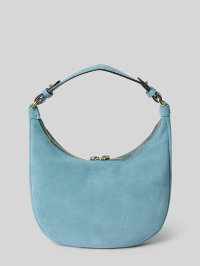 Produktfoto, Shoulder Bag aus echtem Leder Modell 'Nana' von Abro in Hellblau, mit Hauptfach, Reißverschluss, Logo-Detail, glatte Textur, Maße 30 cm Breite, 27 cm Länge, 5 cm Tiefe, Schulterriemen 30 cm.