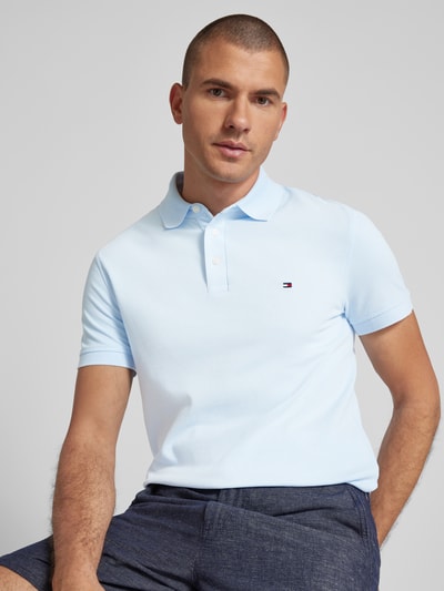 Tommy Hilfiger Slim fit poloshirt met labelstitching Lichtblauw - 3