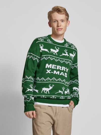 Only & Sons Strickpullover mit Motiv- und Statement-Stitching Modell 'XMAS' Gruen 4