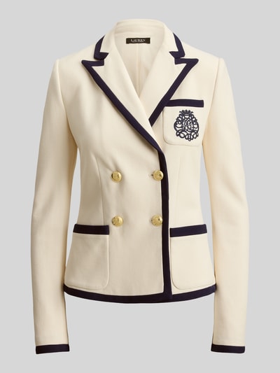 Lauren Ralph Lauren Dwurzędowy krótki blezer z mieszanka bawełny z przeszyciem logo Granatowy melanż 2