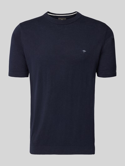 Produktfoto, Regular Fit T-Shirt mit Leinen-Anteil in Strick-Optik von Fynch-Hatton, męski t-shirt, mieszanka bawełny i lnu, krój regular fit, imitacja dzianiny, wyhaftowane logo, elastyczne wykończenia, długość tyłu w rozmiarze M: 70 cm