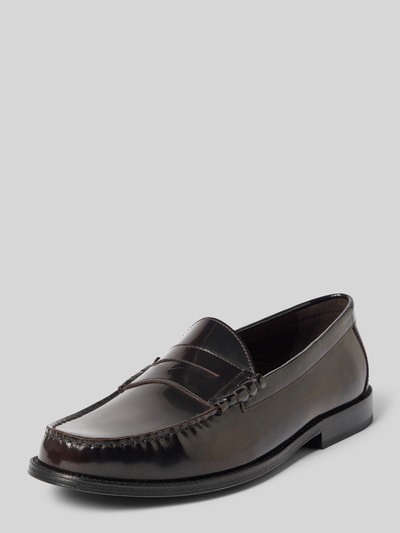 Produktfoto, Loafers aus Leder mit glatter Sohle Modell 'CLOUT MOVE' von Lloyd, naturalna skóra, zaokrąglony czubek, zakładana przez głowę, podeszwa gładka, wysokość obcasa w rozmiarze 44: 2 cm, wysokość cholewki w rozmiarze 44: 7 cm, szerokość w rozmiarze 44: 14 cm, ciemny brąz, błyszcząca powierzchnia