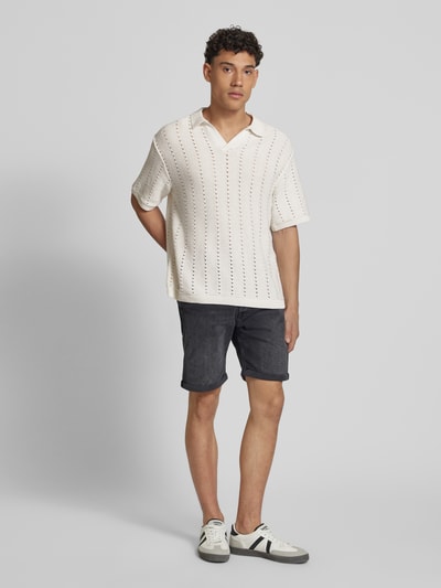 Jack & Jones Relaxed fit poloshirt met ajourpatroon, model 'PAROS' Offwhite - 1