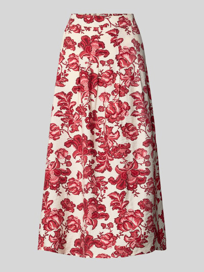 Produktfoto, Midirock aus Viskose-Mix Modell 'GILVIS' von ICHI in A-Linie mit Allover-Look in Rot und Creme, Damen, Bundweite 36 cm, Gesamtlänge 83 cm