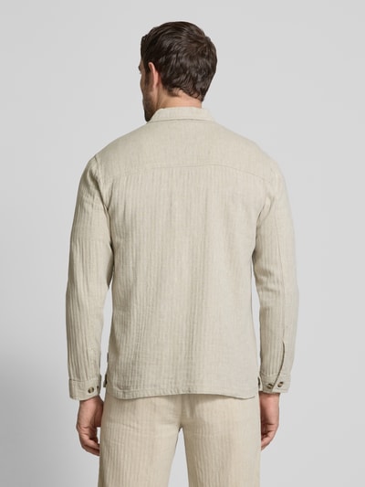 Lindbergh Relaxed Fit Hemdjacke aus Baumwoll-Leinen-Mix Sand 5