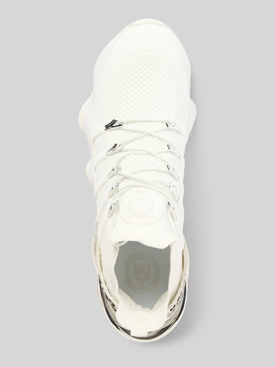 Produktfoto, Sneakersy mit Schnürverschluss von PLEIN SPORT z mieszanki materiałów, zaokrąglony czubek, detal z logo, fakturowana podeszwa, wysokość obcasa 6 cm, wysokość cholewki 11 cm, szerokość cholewki 7 cm, kolor biały, moda sportowa