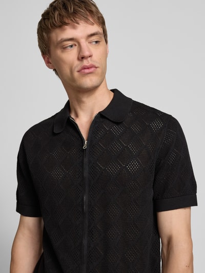 REVIEW Regular fit gebreid overhemd met doorlopende ritssluiting Zwart - 3