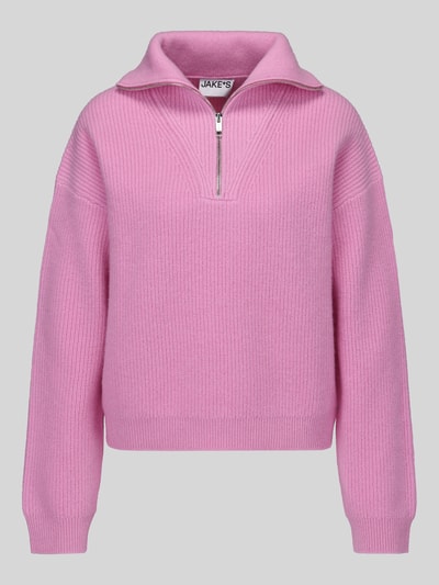 Jake*s Casual Pullover aus Wolle mit Troyerkragen Pink 2