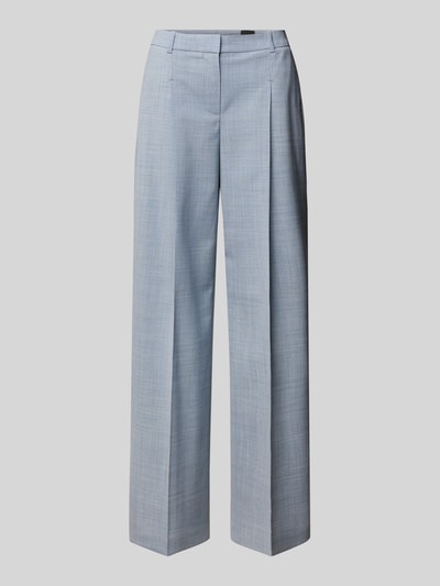 Produktfoto, Wide Leg Bundfaltenhose aus reiner Schurwolle Modell 'TIANA4' von BOSS in grauer Melange-Optik, seitliche Eingrifftaschen, Schiebehaken-Verschluss.
