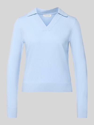 Productfoto, lichtblauwe Regular Fit Longsleeve uit viscose-mix met polokraag in breilook van Christian Berg Woman, getailleerde pasvorm