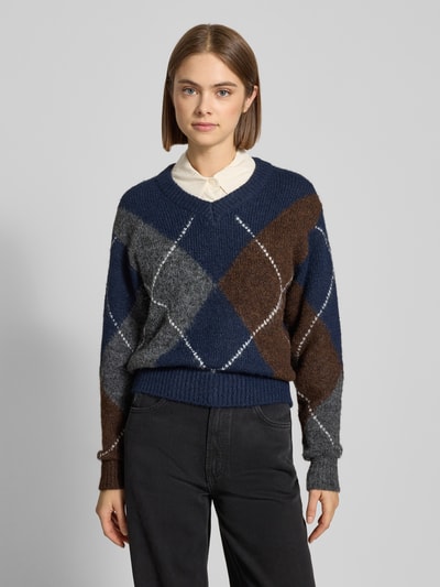 Gina Tricot Strickpullover mit V-Ausschnitt Modell 'Argyle' Mittelgrau Melange 4