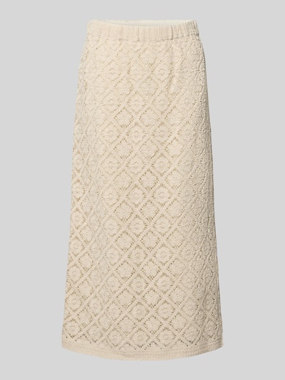 Produktfoto, Strickrock mit Gehschlitz von JAKE*S STUDIO WOMAN, kremowy, ażurowy wzór, A-linia, długość midi, elastyczny pas, Szerokość w rozmiarze 36: 36 cm, długość całkowita w rozmiarze 36: 87 cm