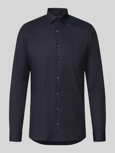 Produktfoto, Super Slim Fit Businesshemd aus Baumwoll-Mix von OLYMP No. Six, ciemnogranatowy, gładka faktura, klasyczny kołnierzyk