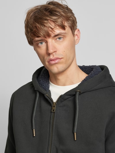 Superdry Sweatjack met labelstitching, model 'Borg' Zwart - 3