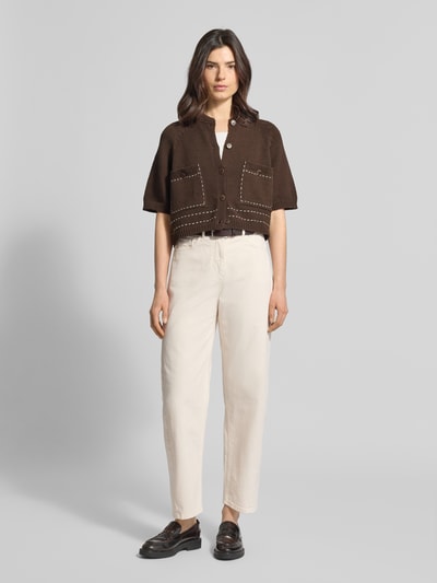 Stefanel Regular Fit Cardigan mit Viskose-Anteil Dunkelbraun 1