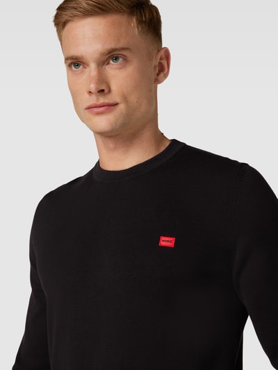 HUGO Strickpullover mit Label-Patch Modell 'San Cassius' Black 3