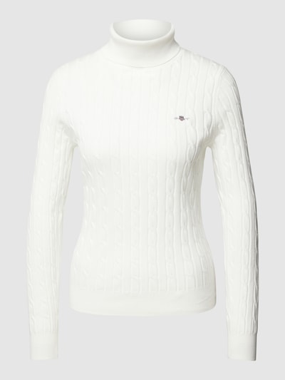 Gant Slim Fit Rollkragenpullover mit Zopfmuster Ecru 2