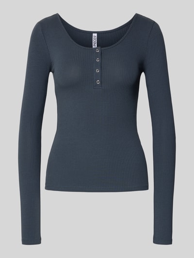 Pieces Slim fit shirt met lange mouwen van katoenmix, model 'KITTE' Donkerblauw - 2