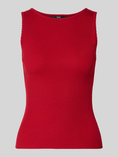 Produktfoto, Stricktop aus Viskose-Mix in Ripp-Optik von Zero in Rot, schlanke Form, Rundhalsausschnitt, feine Rippstruktur