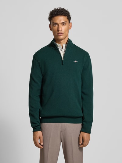 Gant Regular Fit Pullover mit Strick-Optik aus reiner Lammwolle Dunkelgruen 4
