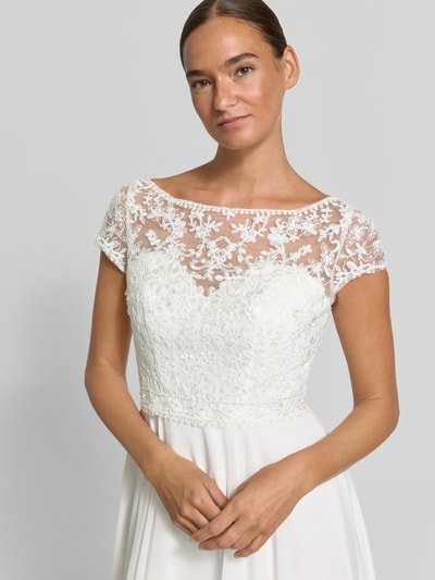 LUXUAR FASHION Cocktailkleid mit opulenter langer Spitzenschleppe Offwhite 6