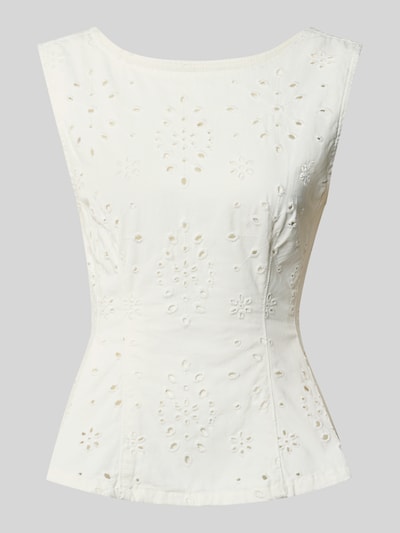 Produktfoto, Buse mit floralem Loch-Stitching von Gina Tricot, Reine Baumwolle, Taillierte Passform, Rundhalsausschnitt, Ärmelloses-Design, weiß, strukturierte Oberfläche