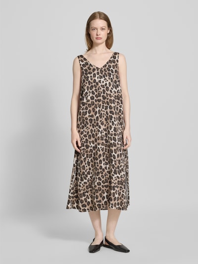 Smith and Soul Sukienka o długości do kolan z wiskozy z dekoltem w serek Beżowy 4