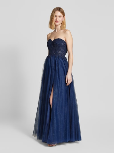 Mascara Abendkleid mit Spitzenbesatz Marine 1