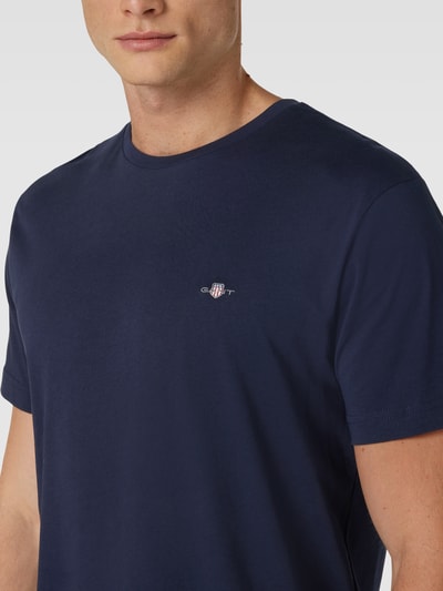 Gant Regular fit T-shirt met labelstitching, model 'SHIELD' Marineblauw - 3