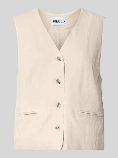 PIECES Regular Fit Weste aus Viskose-Leinen-Mix Modell 'VINSTY' Beige 2