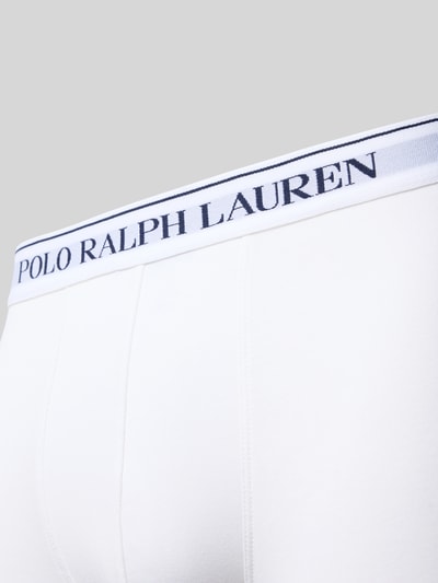 Produktfoto, Trunks aus Baumwoll-Mix im 3er-Pack von Polo Ralph Lauren Underwear, Weiß mit elastischem Logo-Bund, Teilungsnähte, Nahaufnahme