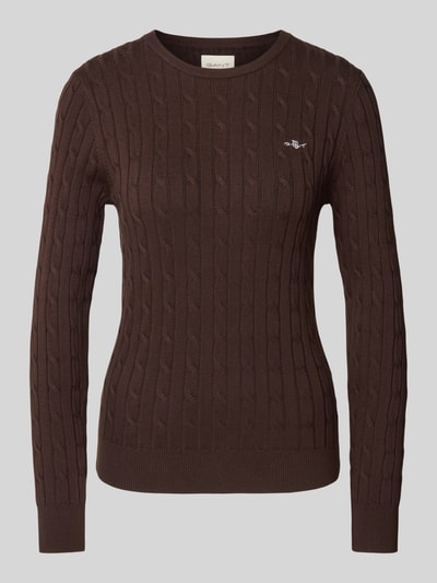 Gant Strickpullover mit Zopfmuster Mittelbraun 2