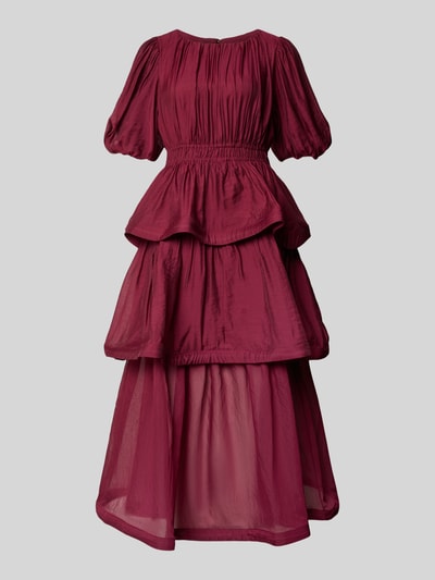 Produktfoto, bordowe Midikleid aus Viskose-Mix in Falten-Optik Modell 'Illa' von YAS, taliowany krój, półrękawy, długość tyłu w rozmiarze 36: 119 cm, szerokość w rozmiarze 36: 46 cm, długość rękawa w rozmiarze 36: 35 cm, wyraźna tekstura materiału, warstwowy wygląd