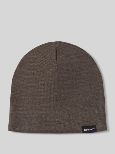 Produktfoto, brązowa czapka beanie z naszywką z logo, gładka faktura, Beanie mit Label-Patch Modell 'SCRIPTER' von Carhartt Work In Progress, Mieszanka bawełny