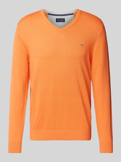 Christian Berg Men Strickpullover mit Label-Stitching Orange Melange 1