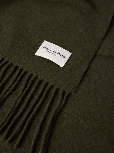 Marc O'Polo Wollschal mit Label-Detail Modell 'Fransen Woll' Oliv 3