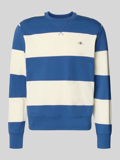 Productfoto, Regular Fit Pullover in Strick-Optik van Gant, katoen, blauw-wit gestreept, logo-stiksel, elastische boorden