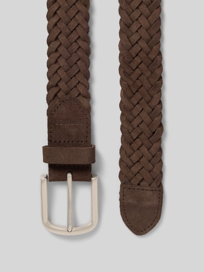 Produktfoto, Gürtel aus Leder in Flecht-Optik Modell 'Vancouver' von Monti, Herren Gürtel aus Echtleder mit Dornschließe, Breite 3 cm, dunkles Braun, sichtbare Flecht-Optik und feine Leder-Textur