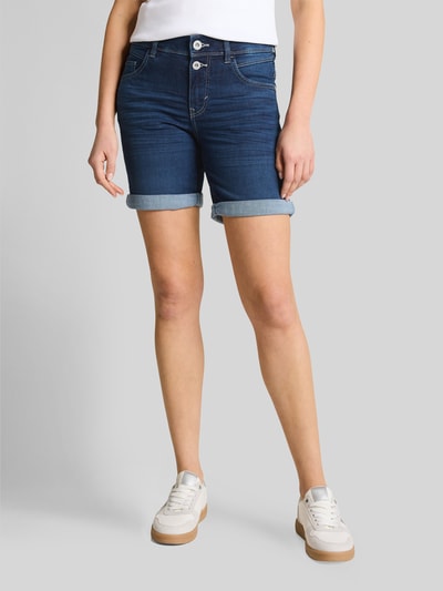 Tom Tailor regular fit korte jeans met knoopdetail Donkerblauw - 4