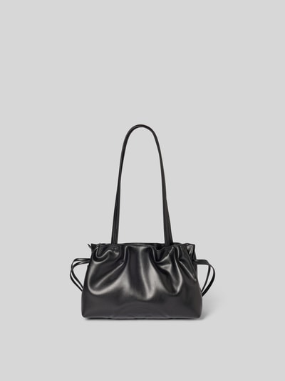 Produktfoto, Shoulder Bag mit Raffungen Modell 'Ella' von Tory Burch in Schwarz, glatte Oberfläche, schmale Schulterriemen, neutraler Hintergrund.