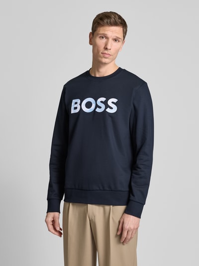 BOSS Sweatshirt met labelstitching, model 'Soleri' Marineblauw - 4