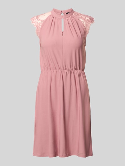 Produktfoto, Tailliertes Freizeitkleid mit Spitzenbesatz Modell 'MILLA' von Vero Moda in Rosa, unifarben, Mini-Länge, Stretchmaterial, hochgeschlossen