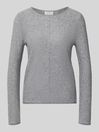 Produktfoto, Regular Fit Longsleeve aus Kaschmir-Mix von Christian Berg Woman, grau, Rundhalsausschnitt, Ziernaht, Damenmode, strukturierte Textur
