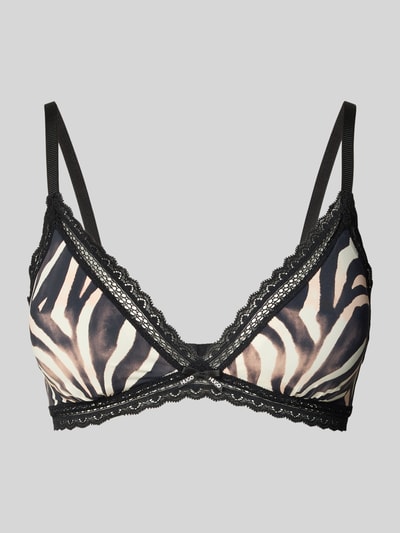 Produktfoto, BH mit Spitzenbesatz Modell 'UNIQUE' von HUGO, Animal Print in Schwarz-Beige, zarte Spitze, schmale Träger, ohne Bügel.