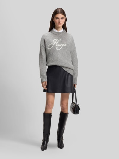 HUGO Loose Fit Pullover aus Woll-Alpaka-Mix Modell 'Sloguinny' Hellgrau 1